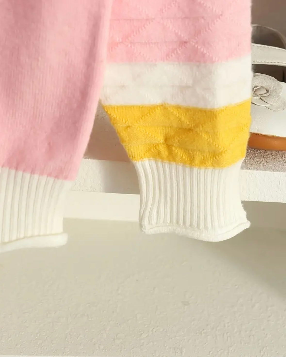 Pastel Rainbow Sleeve Knit Sweater – Size 2T | Soft Pink Pullover for Girls