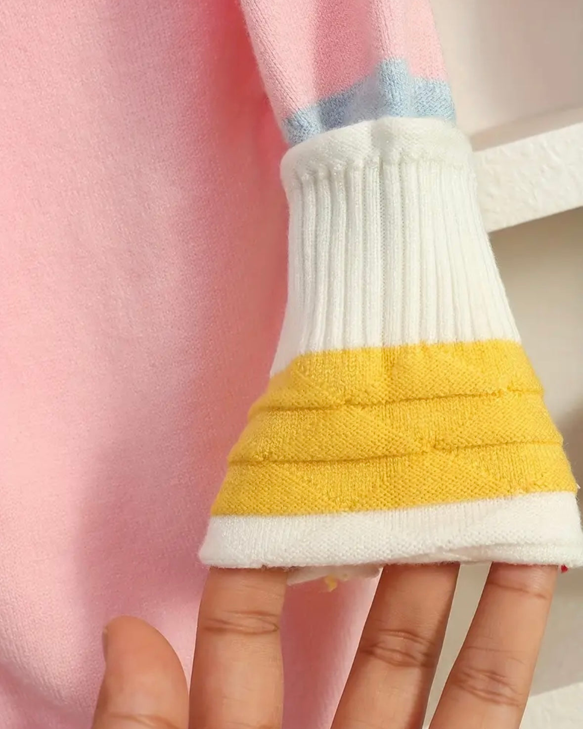 Pastel Rainbow Sleeve Knit Sweater – Size 2T | Soft Pink Pullover for Girls