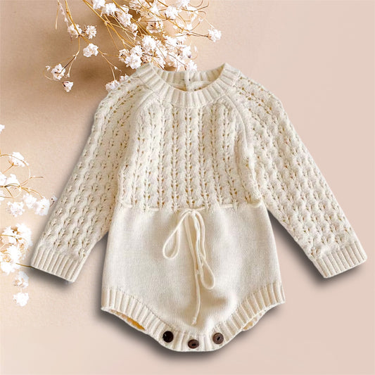Cozy Cream Knit Baby Romper – Long Sleeve