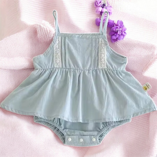 Sweet Blue Baby Romper with Delicate lace Details