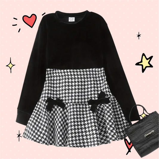 🖤 Mini Muse Houndstooth Set – Size 7–8