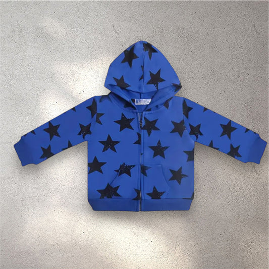 ⭐ Premium Blue Star Print Baby Zip Hoodie – 9-12 Months