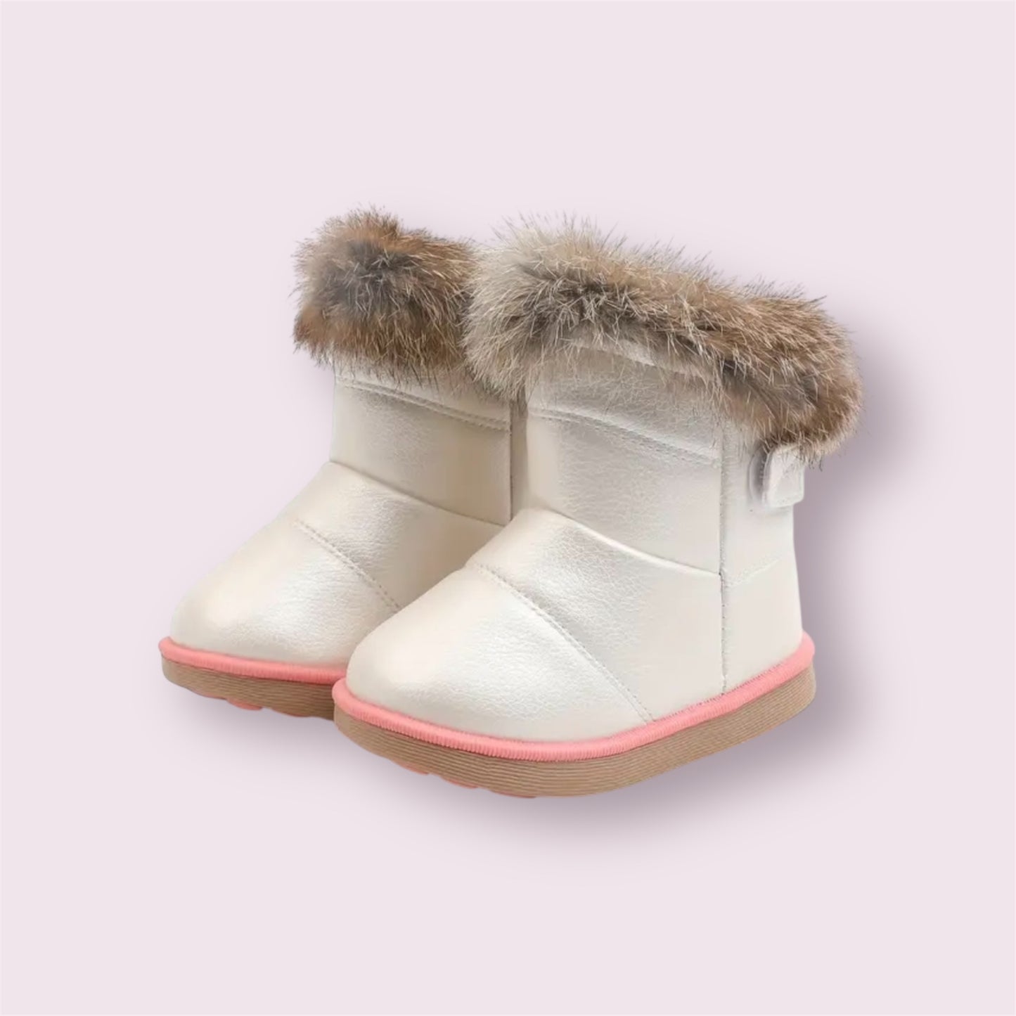 Ivory Faux Fur Winter Boots with Pink Trim – US Little Kid Size 9.5