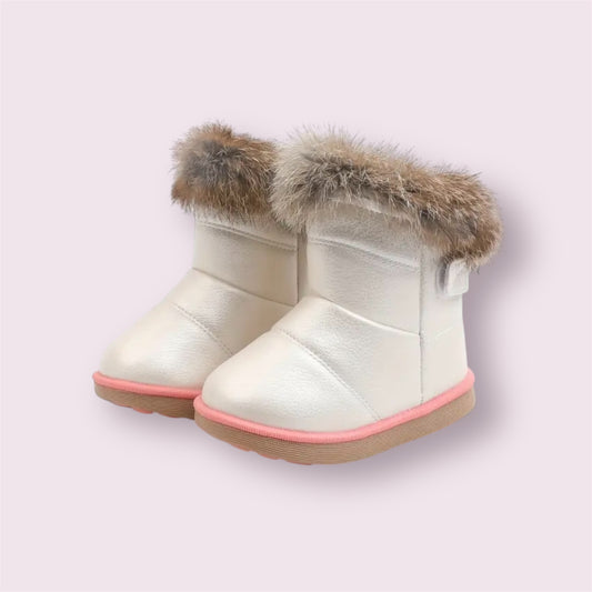 Ivory Faux Fur Winter Boots with Pink Trim – US Little Kid Size 9.5
