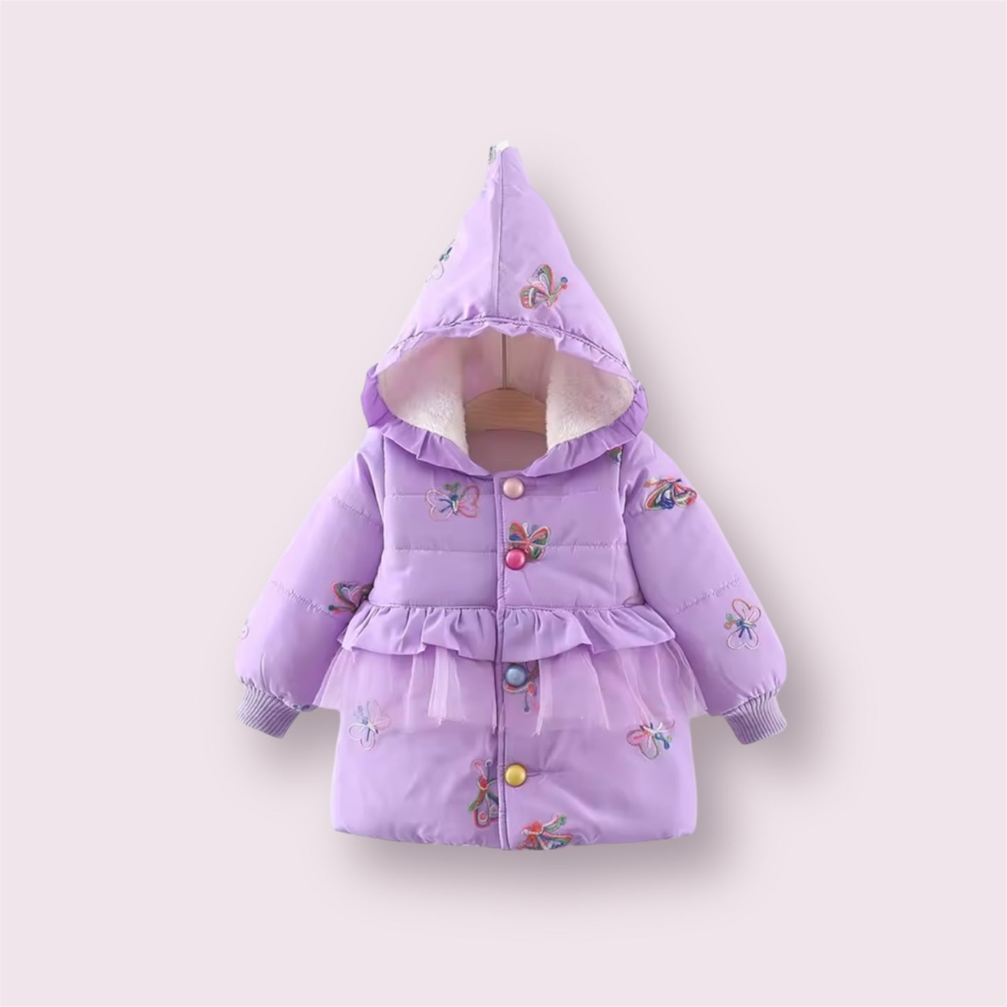 Lavender Butterfly Puffer Coat – Size 2T | Ella🫶’s World
